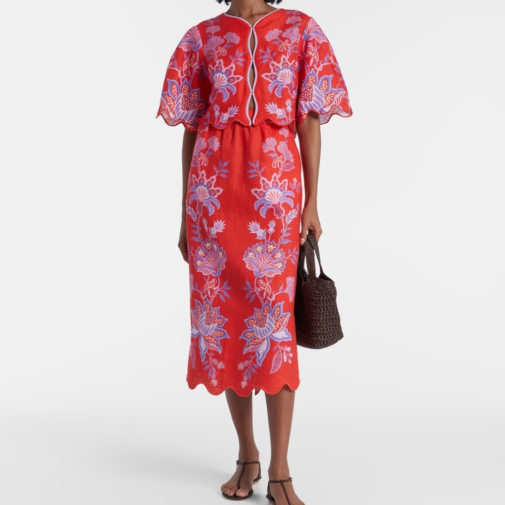 FARM Rio Red Floral Skirt linen - size M